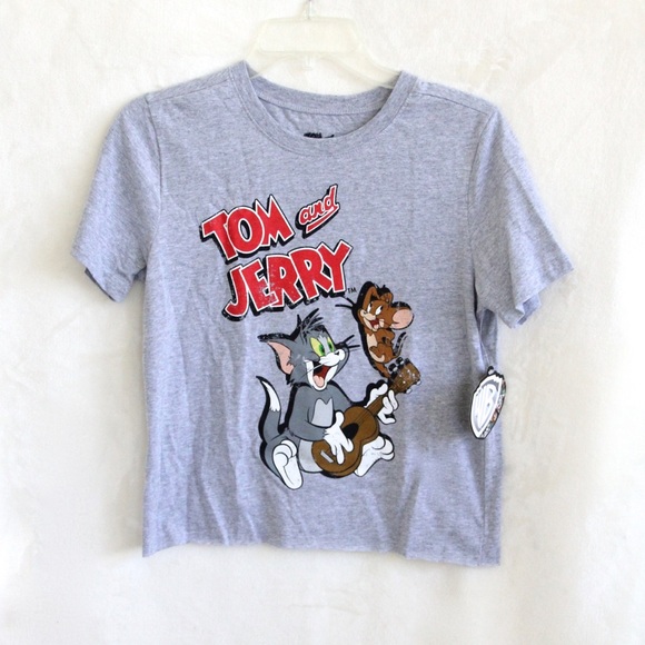 Tom & Jerry Gray Cropped Tee - Picture 1 of 3